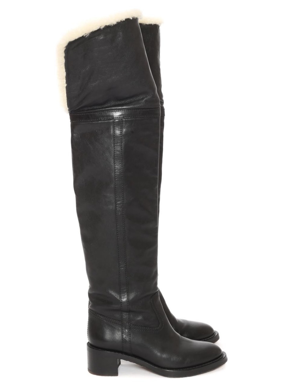 Celine folco black leather boots with shearling Sherpa lining 35 otk - Picture 2 of 7